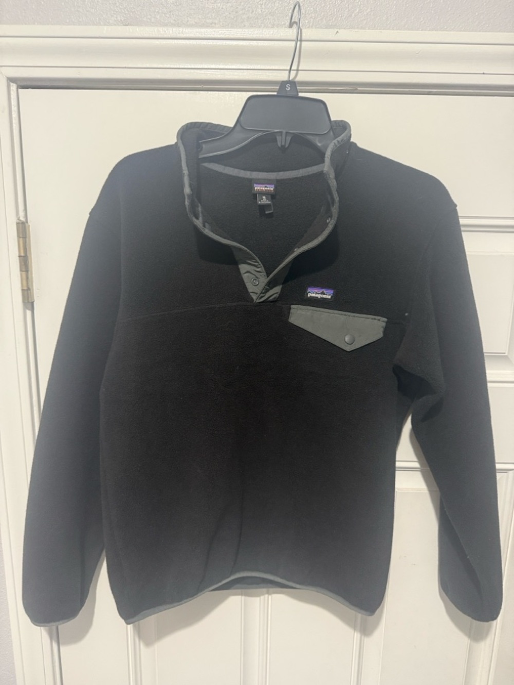 Patagonia Black Fleece Snap Pullover with Gray Trim